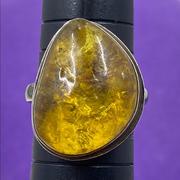 💛 Vintage Sterling Silver Baltic Amber Ring - Picture 5 of 6